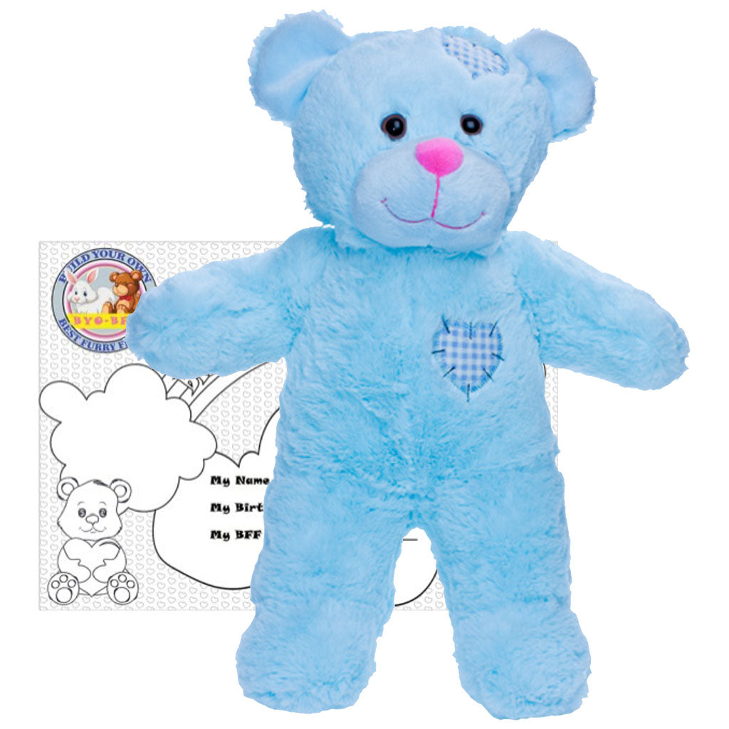 Stuffed Animals Plush Toy - “Baby Blue Patch” the Bear 8”