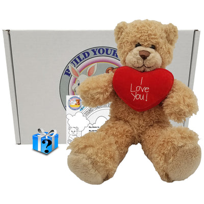 Valentine’s Day Bear-Heart Gift Box 16” Plush Butterscotch the bear and Red Little Secrets Heart with Mystery Surprise. Adorable Gifts for the one you love - Build Your Own Best Furry Friend