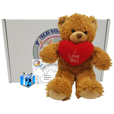 Valentine’s Day Bear-Heart Gift Box 16” Plush Caramel the bear and Red Little Secrets Heart with Mystery Surprise. Adorable Gifts for the one you love - Build Your Own Best Furry Friend