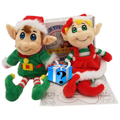 Christmas Elves Gift Box 8” Plush Doll Set with Mystery Surprise inside. Adorable Gifts Boy Girl - Build Your Own Best Furry Friend
