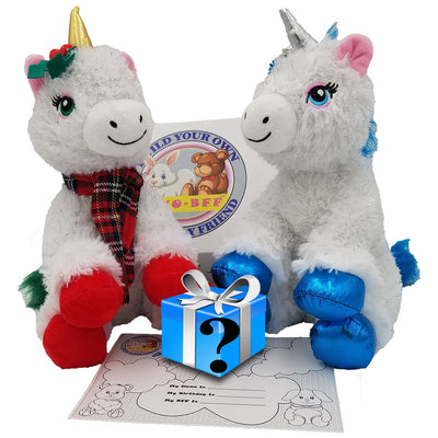 Christmas Unicorn Gift Box 8” Plush Doll Set with Mystery Surprise inside. Adorable Gifts Boy Girl - Build Your Own Best Furry Friend