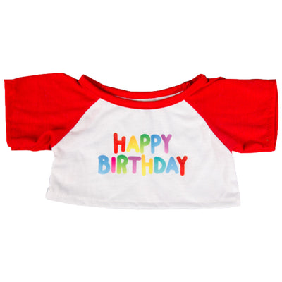 Stuffed Animals Plush Toy Outfit – Happy Birthday Shirt w/Red Sleeves 16” - Build Your Own Best Furry Friend