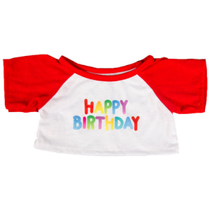 Stuffed Animals Plush Toy Outfit – Happy Birthday Shirt w/Red Sleeves 16” - Build Your Own Best Furry Friend